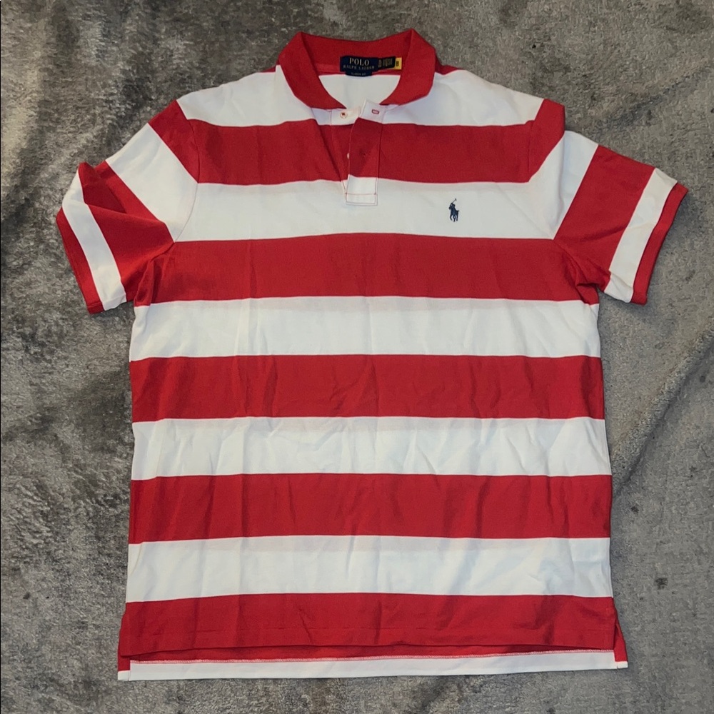 Polo by Ralph Lauren Men's Red and White Striped Polo Shirt